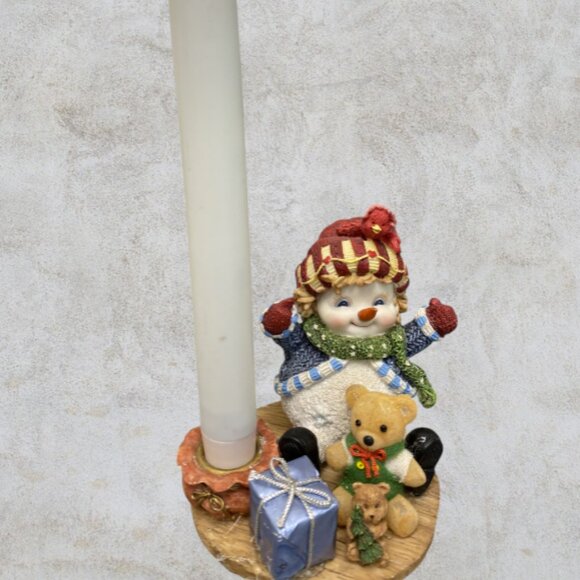 CANDLE HOLDER -- Sitting Snowman Taper Candle Holder, Christmas Decor, w/Candle - Picture 6 of 8